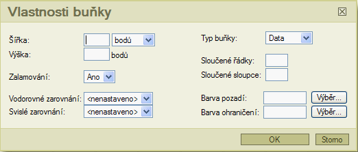 Vlastnosti buňky tabulky - FCKeditor