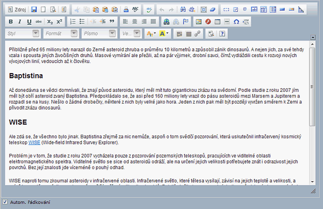 Obrazovka WYSIWYG editoru - CKEditor